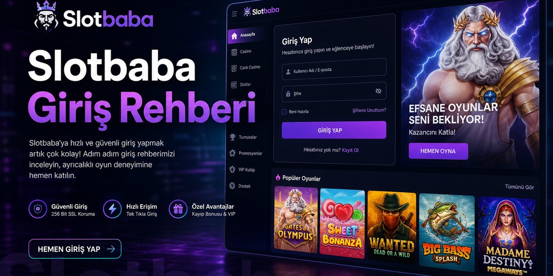 Slotbaba giriş rehberi kapak görseli, modern oyun arayüzü