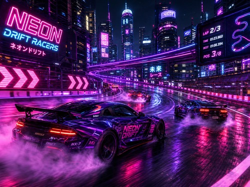Neon Drift Racers neon ışıklı pist görseli