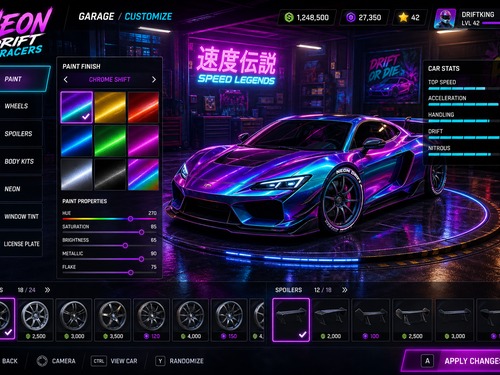 Neon Drift Racers araç özelleştirme görseli