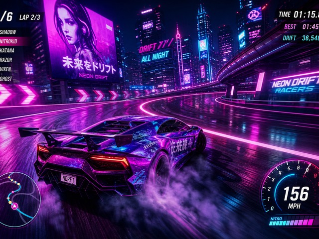 Neon Drift Racers neon temalı şehir yarış oyunu